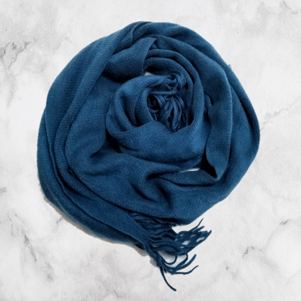Free w purchase Teal blue soft knit fringed scarf